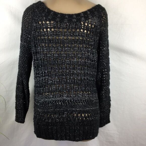 Narciso Rodriguez Black & Gray Woven Long Sleeve Loose Knit Crewneck Sweater M - Picture 6 of 9